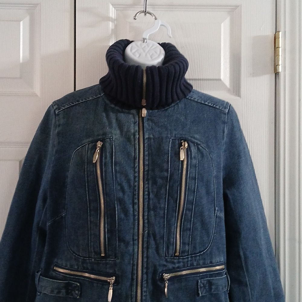 Faded Glory Outwear vintage winter denim jean jacket wide collar 90's Sz S NWOT - Picture 5 of 10